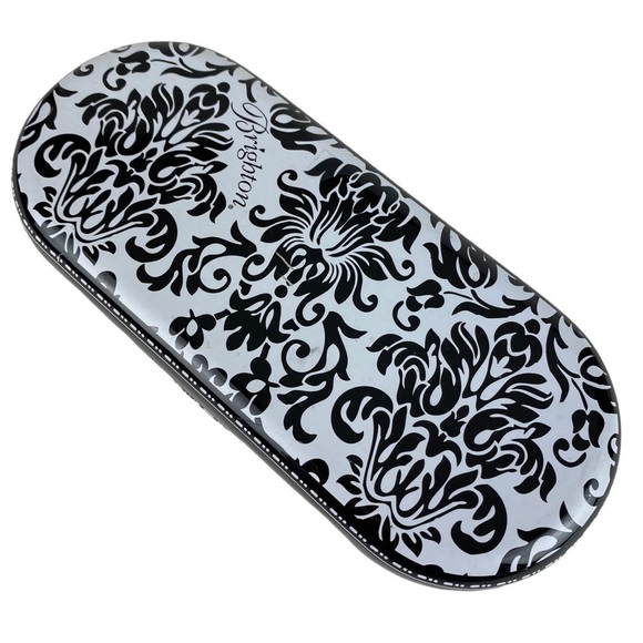 Brighton Sunglass Metal Hard Case Black White Floral Eyeglass - Picture 2 of 6